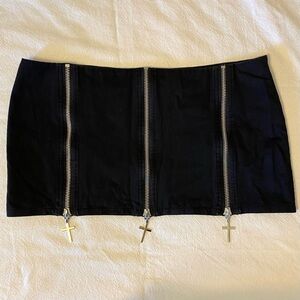 The Ragged Priest Black Low Rise Mini Skirt W/ Metal Cross Charm Zipper Details